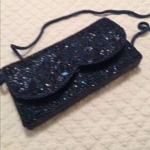 Vintage Beaded Clutch Dark Blue.